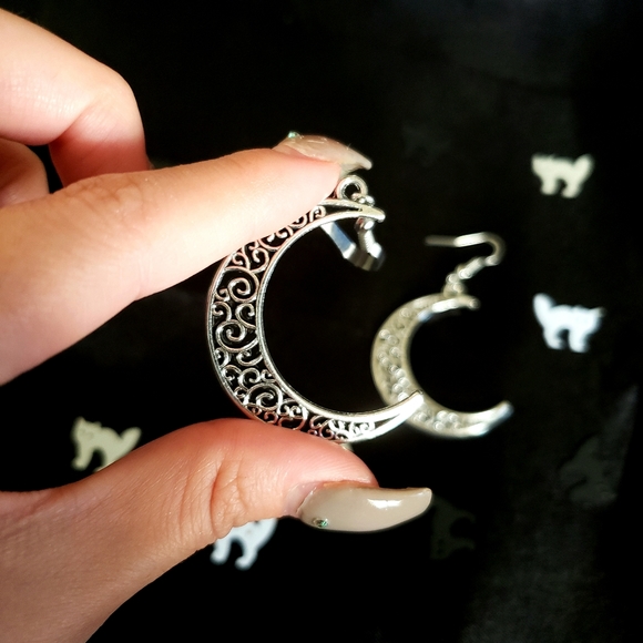 Silver Moon Dangle Earrings - Picture 2 of 3
